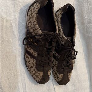 Coach Signature Pattern Brown Lace-Up Sneakers